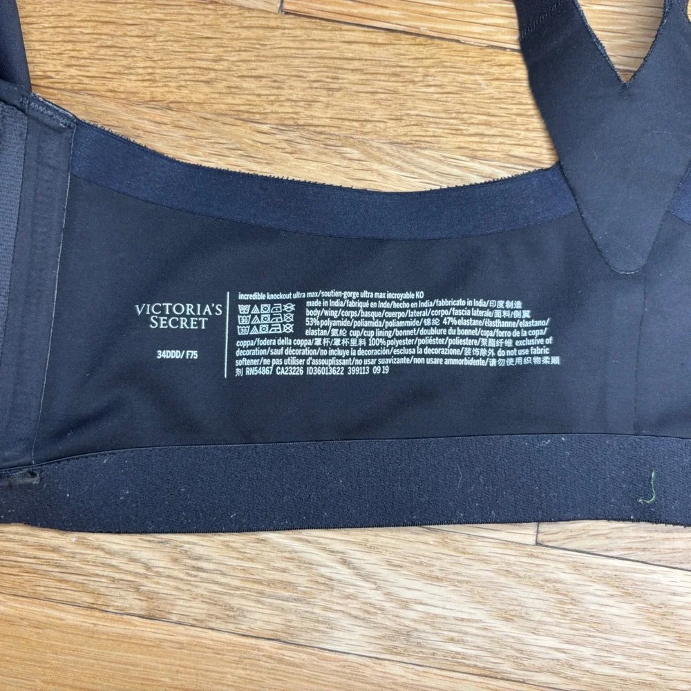 Victoria's Secret Knockout Ultra Max  Sport Bra 34DDD Black Logo Gym High Impact